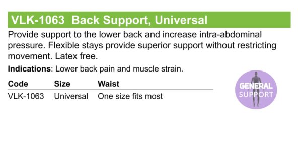 Back Support Universal Specs