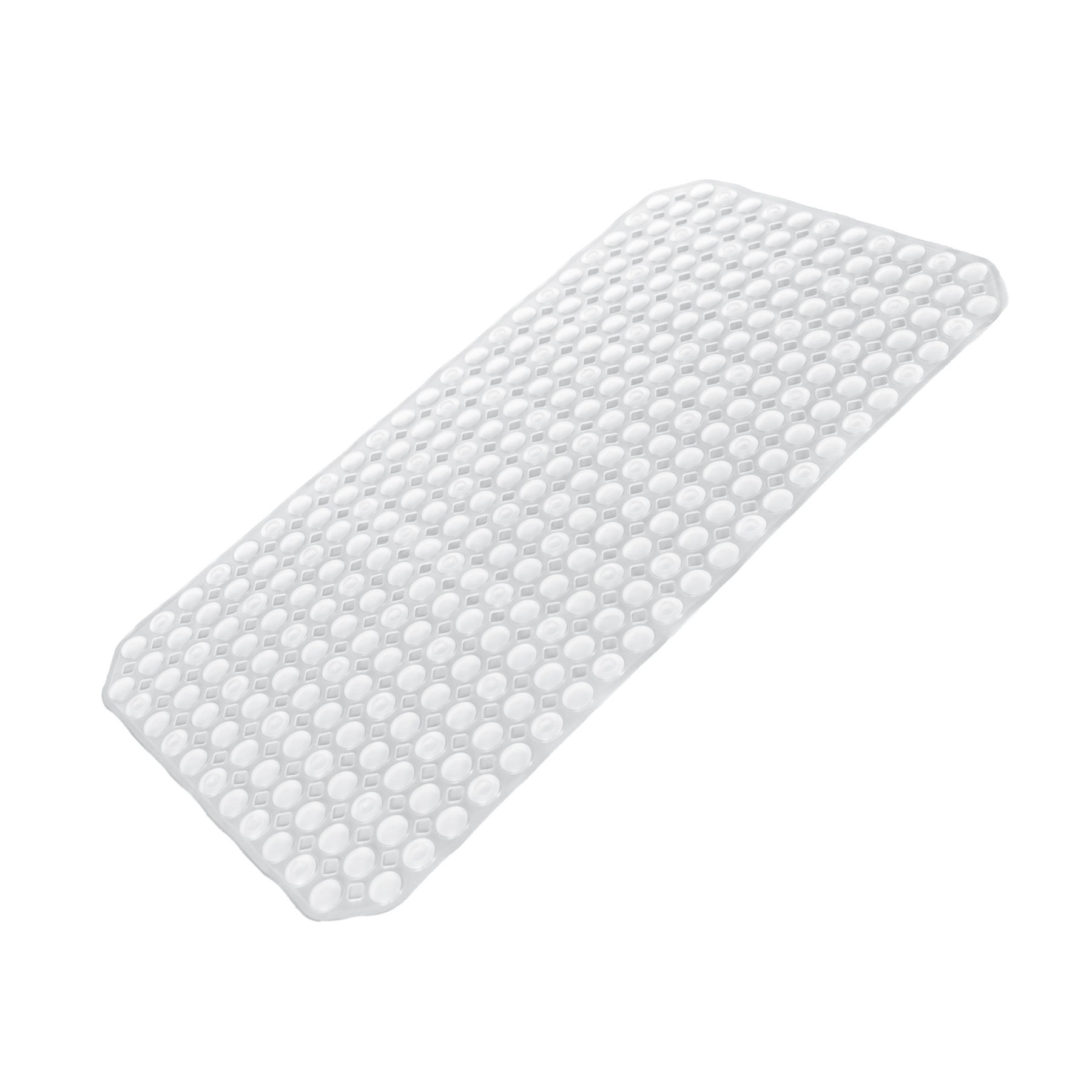 A clear rectangular anti-slip shower mat with raised circular grips, shown on a white background.