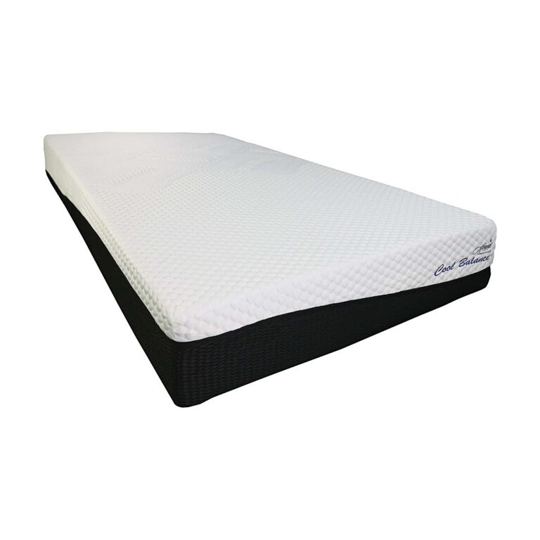Avante Cool Balance Support 10-inch adjustable bed mattress in white with a quilted top and black base, shown in a three-quarter view.