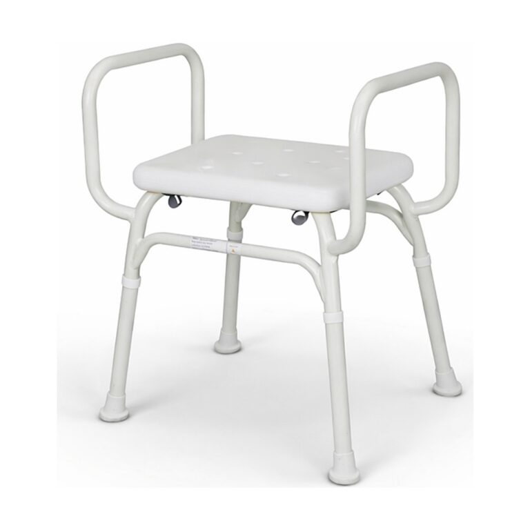 Elevate Shower Stool – Bariatric SWL 160kg in white with a molded seat, tubular frame, and side armrests.