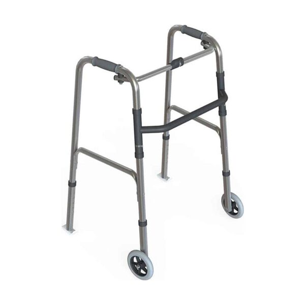 Walking Frame with Front Wheels And Rear Glides Folding Adjustable Height Aluminium