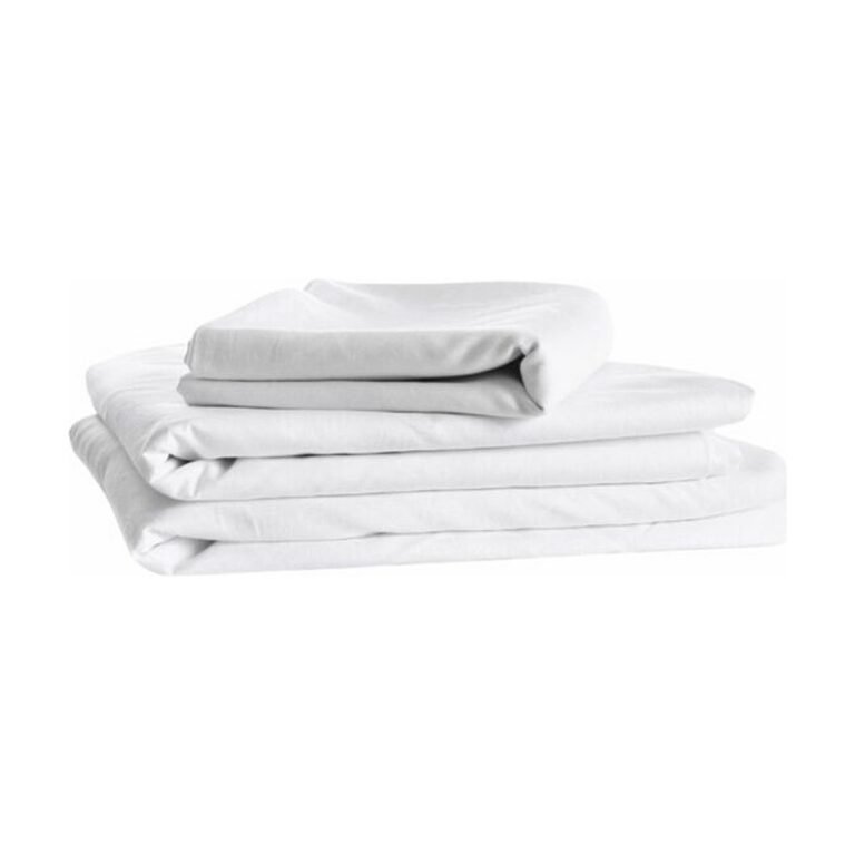 Icare Adjustable Bedsheet Sets in white cotton, shown as a neatly folded stack of sheets with a smooth, plain finish.