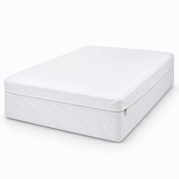A white rectangular mattress with a zippered cover, shown on a plain white background.