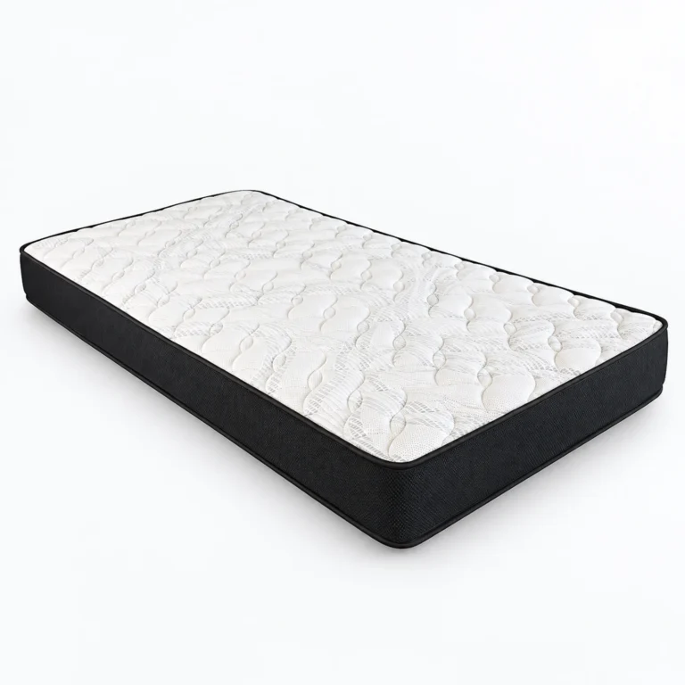 A white quilted mattress with black sides shown on a plain white background.