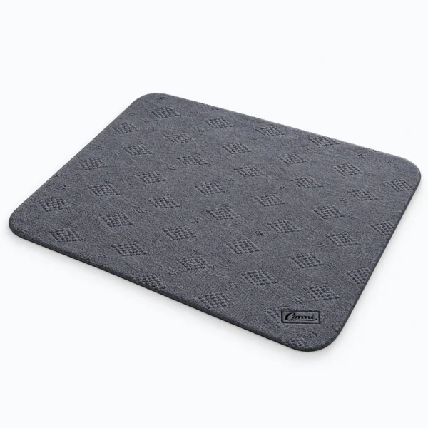A dark gray square fabric mat with a textured pattern and rounded corners, shown on a white background.