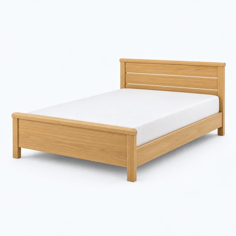 A light wood bed frame with a white mattress shown on a plain white background.