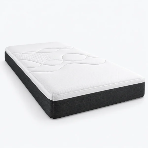 A white mattress with quilted padding and a dark gray side panel, shown on a plain white background.