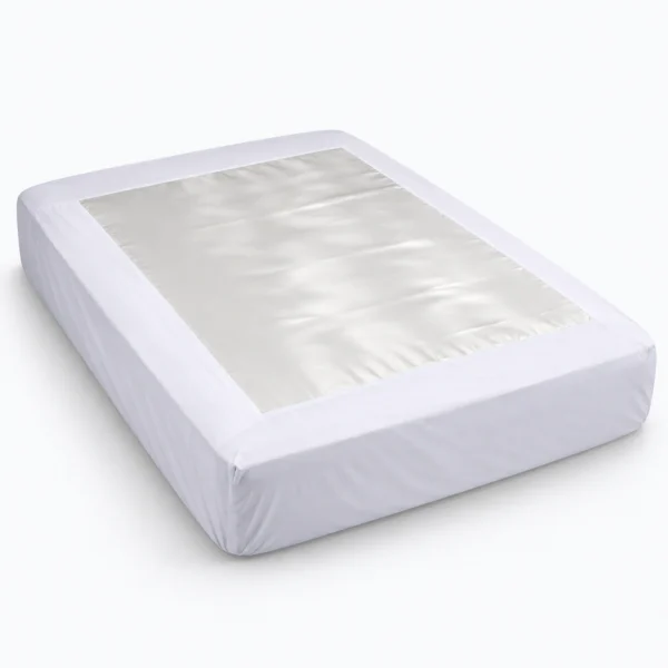A white rectangular mattress with a smooth top panel, shown on a plain white background.