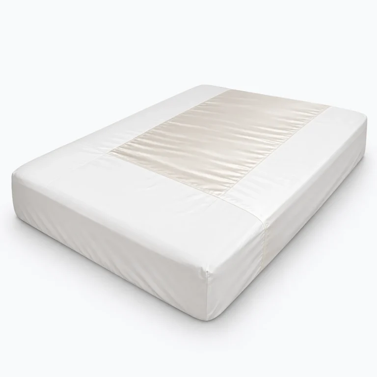A white rectangular mattress with a beige center panel, shown on a plain white background.