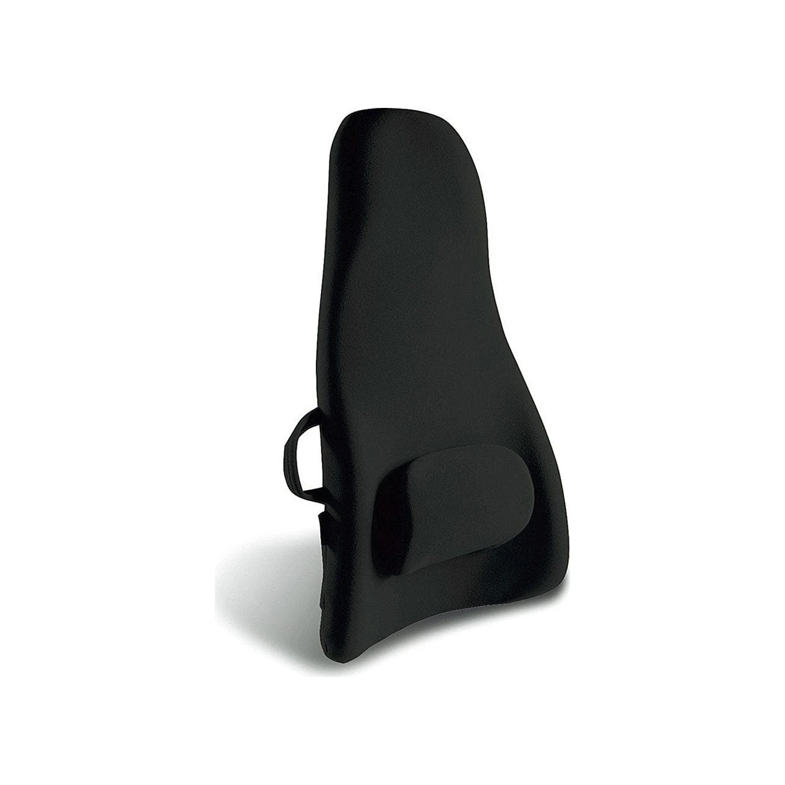 A black padded chair cover with a side handle sits on a white background with a soft shadow.