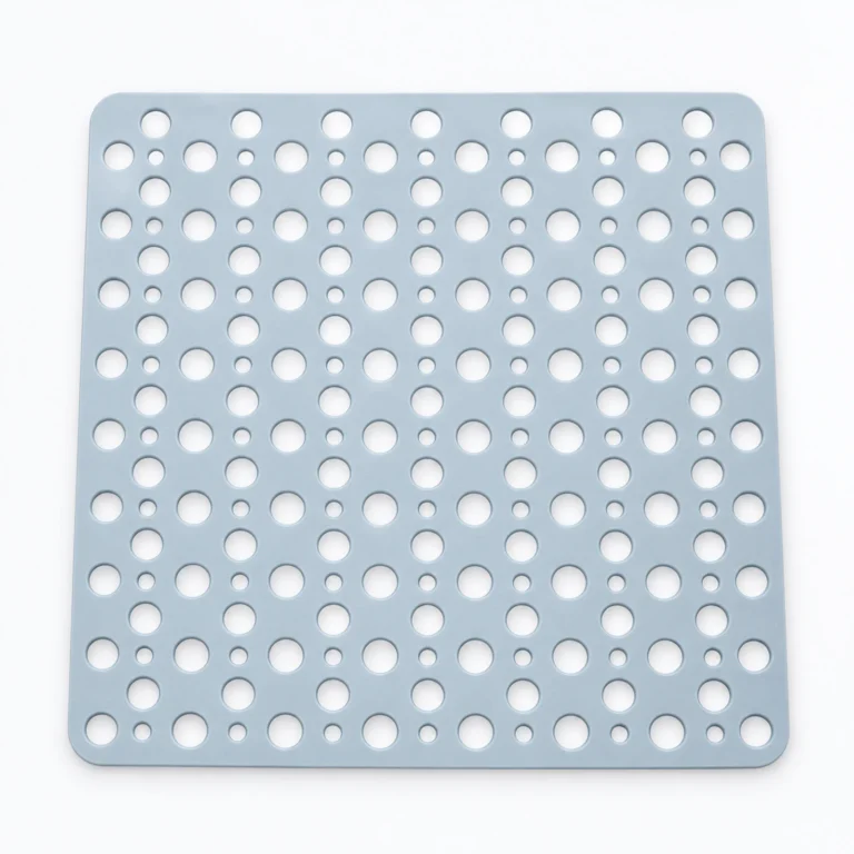 A light gray perforated square panel with evenly spaced circular holes, shown on a white background.