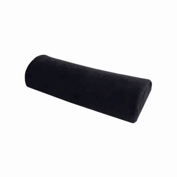 A black cylindrical bolster pillow on a white background.