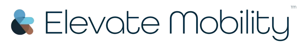 The Elevate Mobility logo with a stylized abstract icon in blue, orange, and gray on a transparent background.