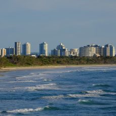 View of Fingal Head beach and the buildings of Tweed Heads