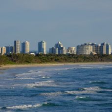 View of Fingal Head beach and the buildings of Tweed Heads